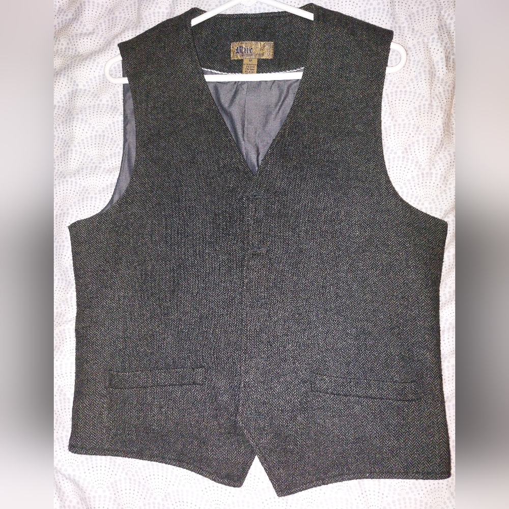 Pronto Uomo Charcoal Herringbone Tweed Vest
